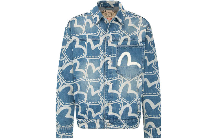 EVISU EVISU Denim Jackets Men's Denim Blue Lapel Moderate Straight Fit