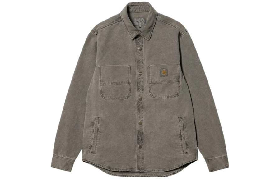 Carhartt WIP Denim Jackets Men's Gray Lapel Moderate Straight Fit
