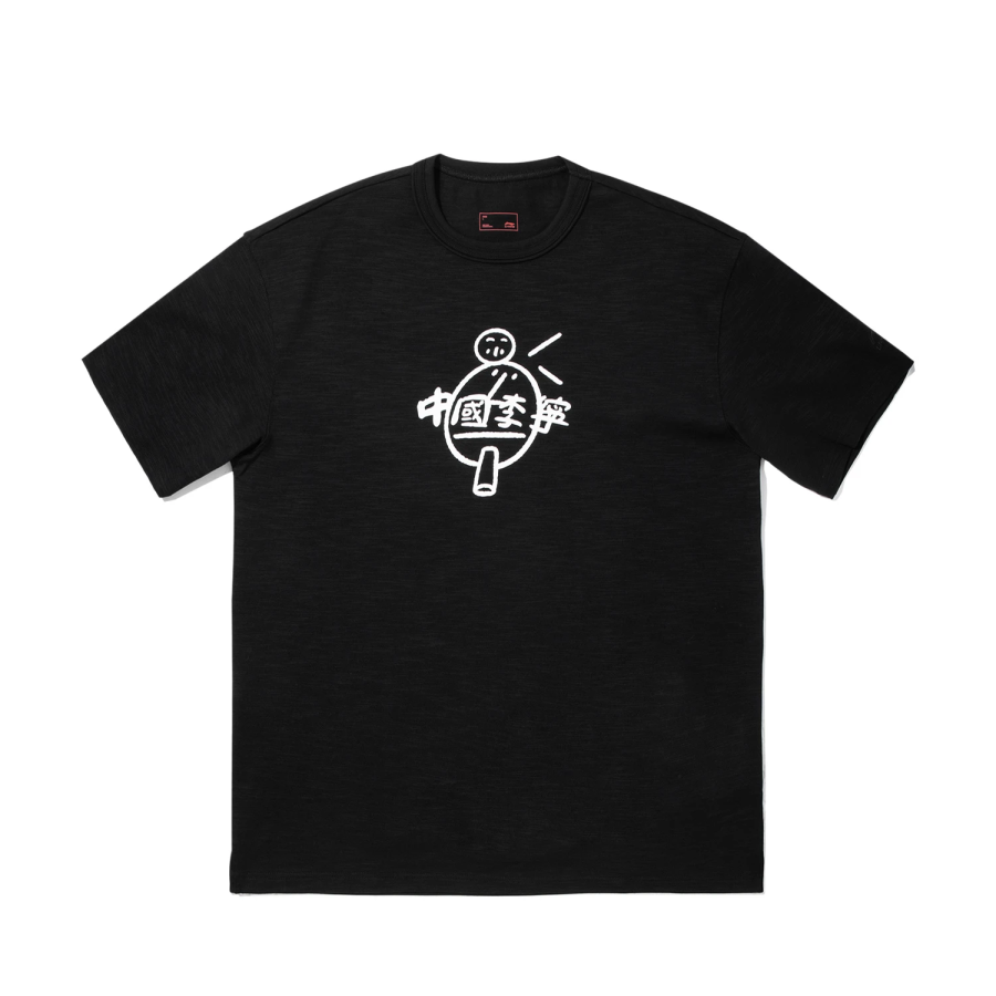 Li-Ning Li Ning T Shirts Unisex Black Crew Neck Moderate Straight Fit