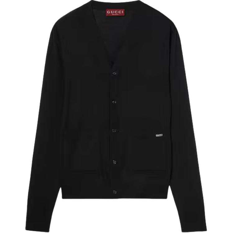 GUCCI Fine Wool Knit Polo Top With Intarsia