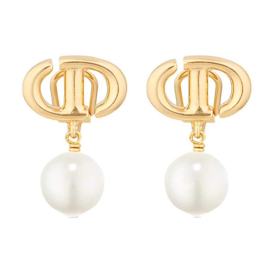 DIOR Resin Pearl Clip On Earrings Women's Gold