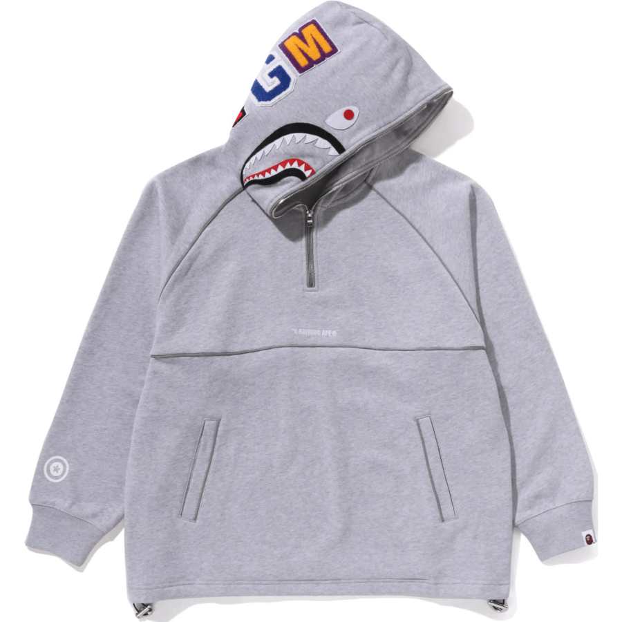 A BATHING APE Bape Shark Logo Half Zip Relaxed Fit Pullover Hoodie