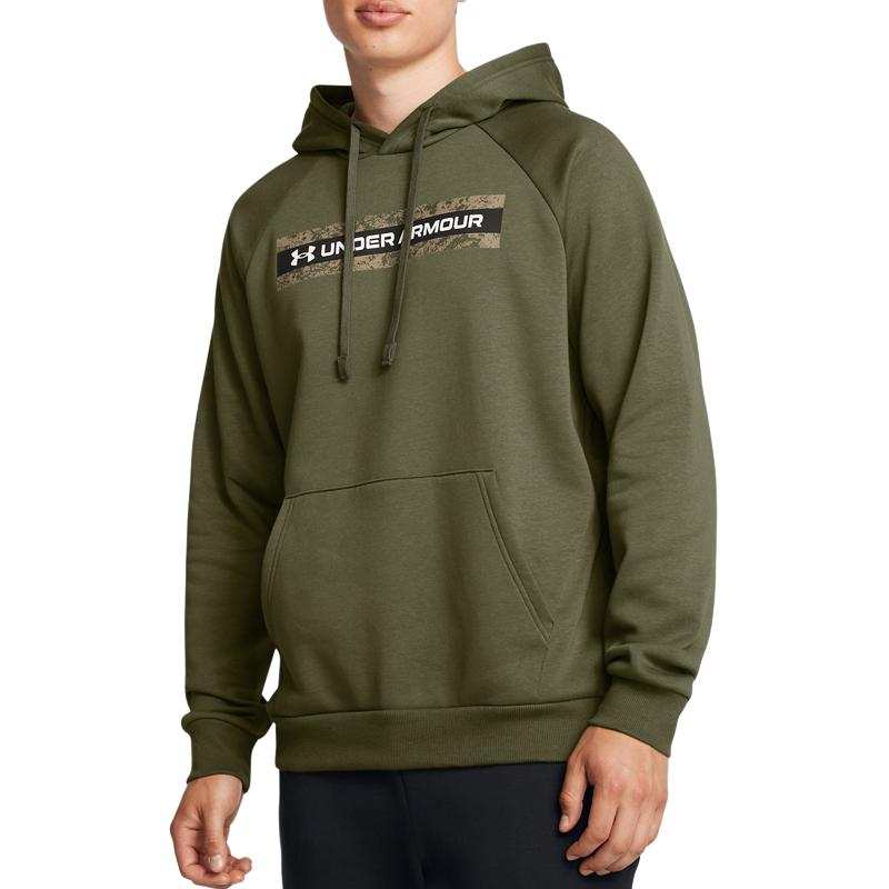 Under Armour Rival Letter Fleece Lined Casual Hooded Training Sports Breathable Sweatshirt Men's Green
