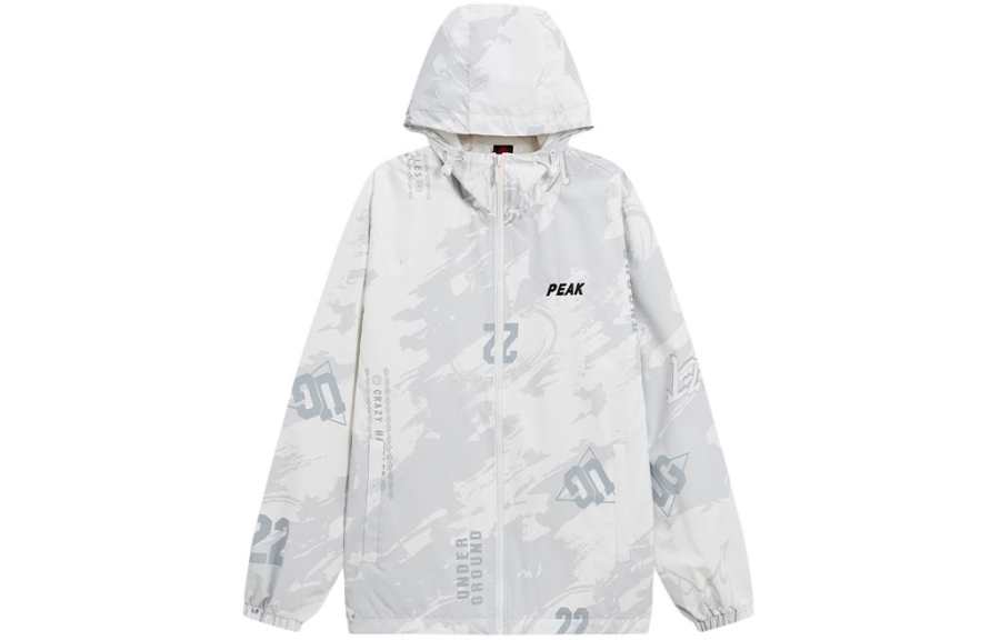 PEAK Print Hooded Fleece Lined Woven Zippers Jackets & Coats Men's Raw White