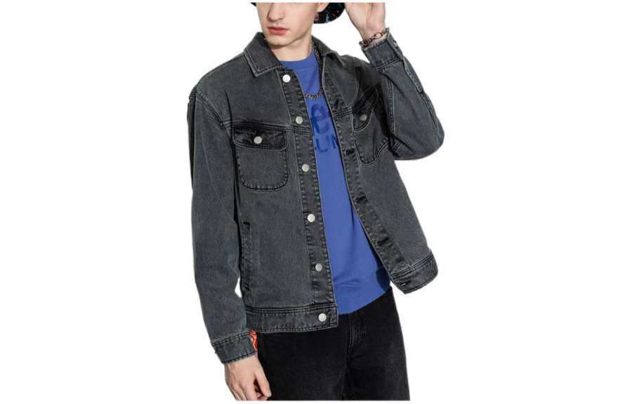 Lee Lee Denim Jackets Men's Gray Lapel Moderate Straight Fit