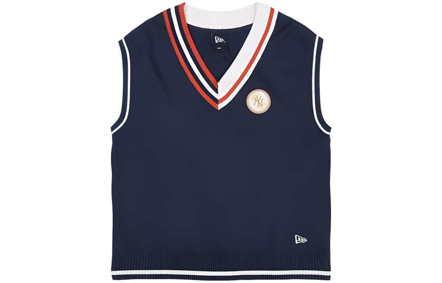 New Era MLB College Style Series Vests Unisex Navy Blue V Neck Moderate Knitted Fabric