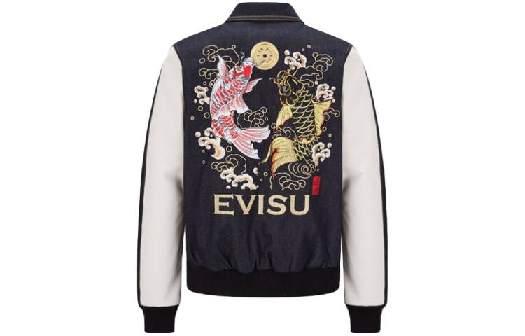 EVISU EVISU Denim Jackets Men's Black Lapel Moderate Straight Fit