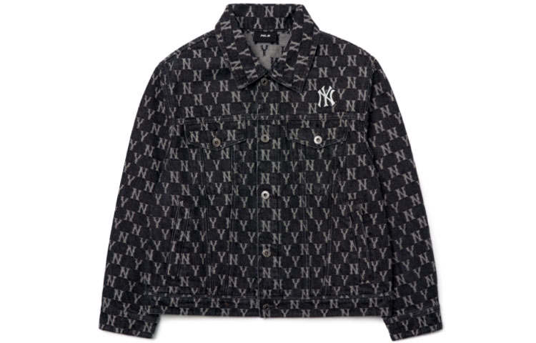 MLB New York Yankees Denim Jackets Unisex Gray Lapel Moderate Straight Fit
