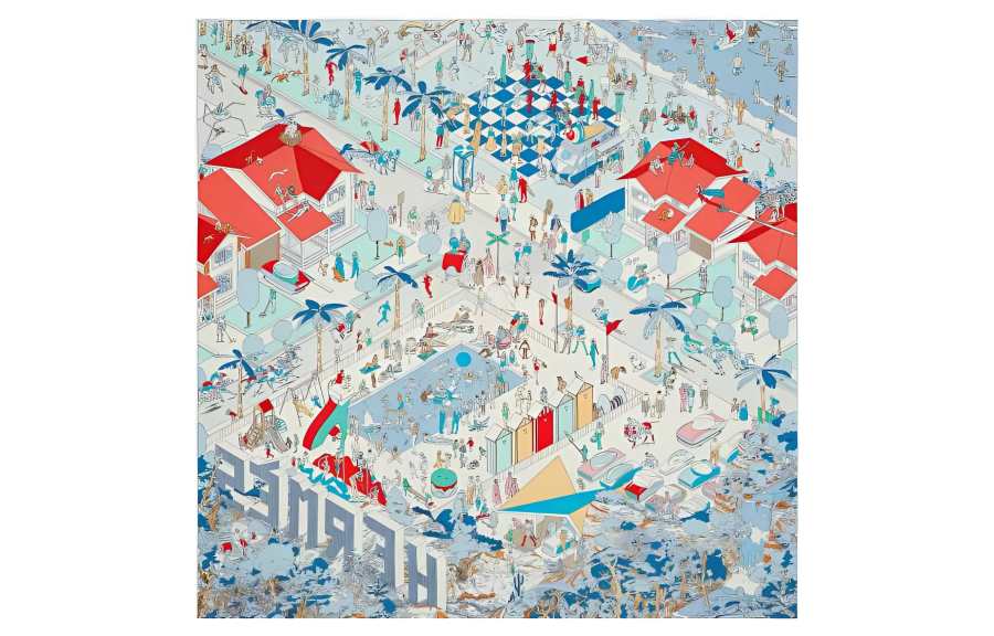 HERMES HERMES On The Beach Silk Scarf Women's Blue