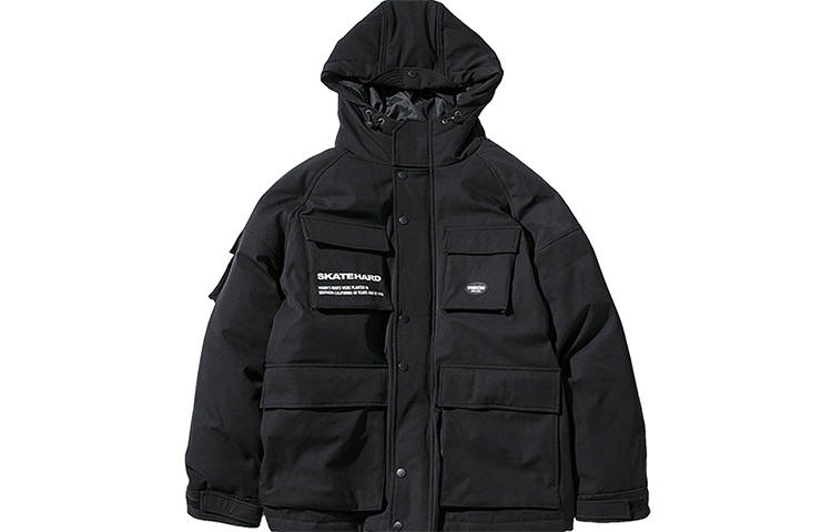Vision Street Wear Down Jackets Unisex Black Hooded Thickened Other