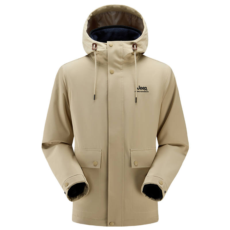 Jeep Windbreaker Jackets Unisex Hooded Thickened And Fleece Lined