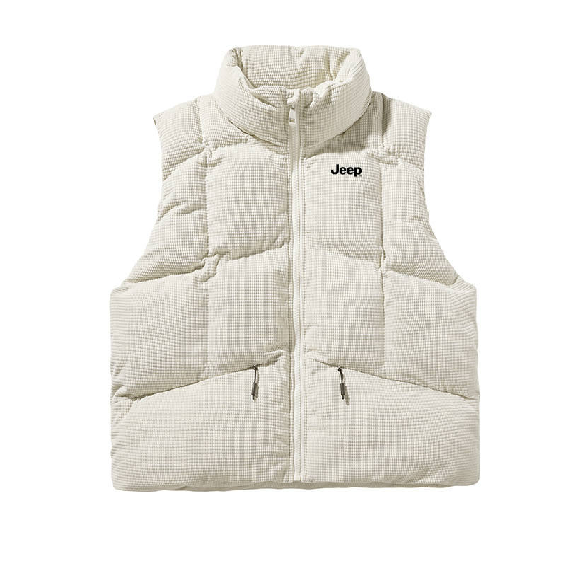 Jeep Sports Solid Color Stand Collar Zip Closure Cotton Vest Unisex