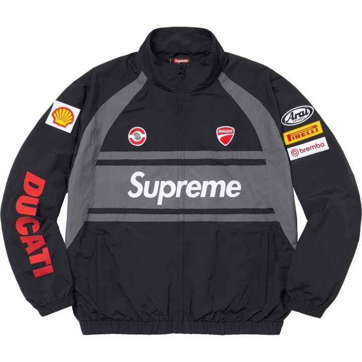 Supreme Supreme X DUCATI SS24 WEEK16 Track Jacket - Unisex Elastic Hem Zip-up Jacket With Logo Design