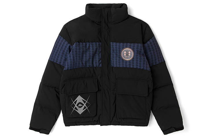 Kappa Colorblock Geometric Pattern Stand Collar Loose Fit Down Jacket Unisex Couple's