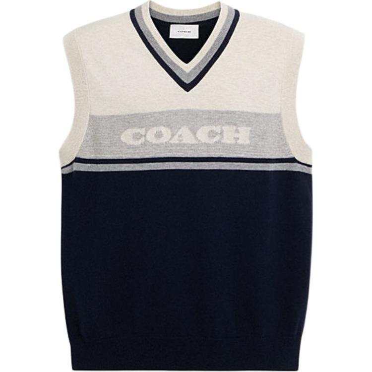 COACH COACH Vests Men's Navy V Neck Moderate Knitted Fabric