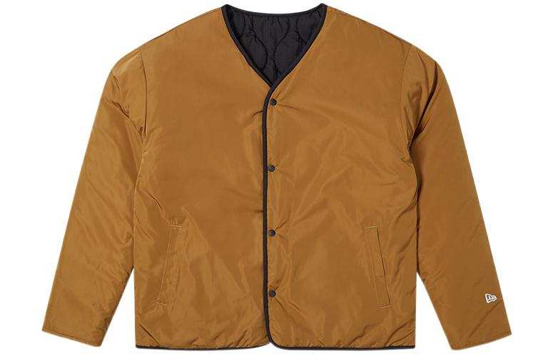 New Era Letter Collarless Loose Fit Thickened Puffer Jacket Unisex Tawny