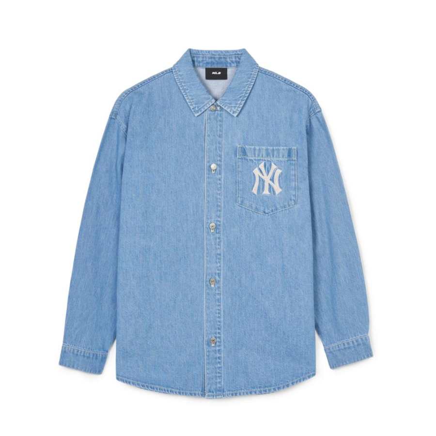 MLB New York Yankees Denim Jackets Unisex Blue Lapel Thin Straight Fit