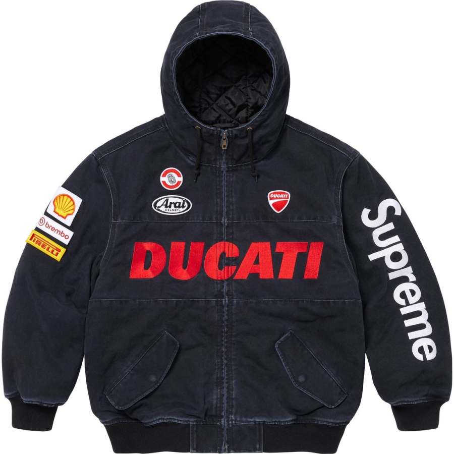 Supreme Supreme X DUCATI SS24 WEEK16 Hooded Racing Jacket Unisex Double Pocket Zipper Hooded Racing Long Sleeve Jacket