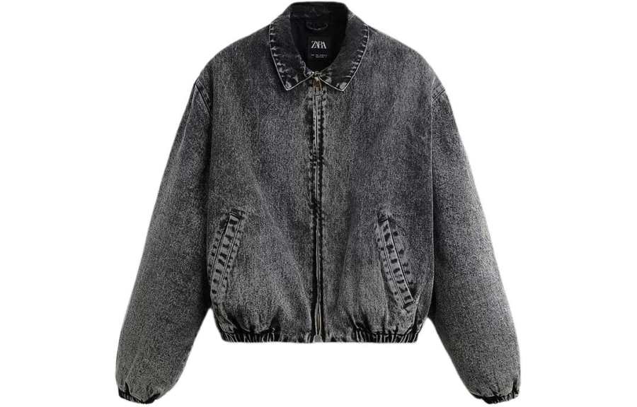ZARA Denim Jackets Men's Black Lapel Moderate Straight Fit