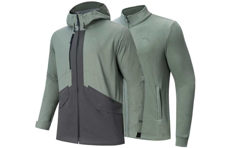 Anta 3 in 1 Fleece Outdoor Thermal Windproof Windbreaker Jacket Men's 2 Pack Asphalt Gray/Dark Brown Gray