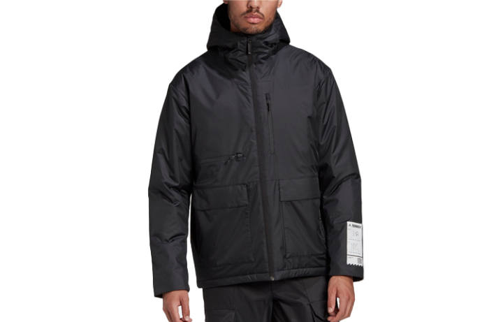 Adidas Adidas Solid Color Hooded Puffer Jacket Men's Black