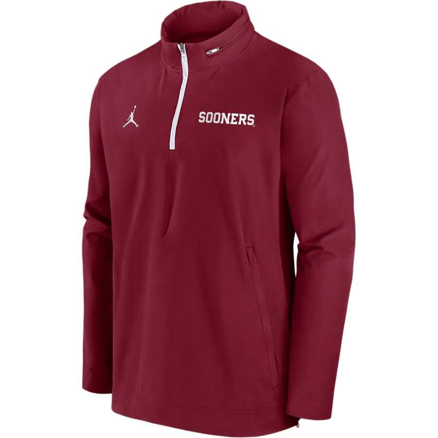Jordan Jordan Oklahoma Sooners Sideline Coach Men's Nike College 1/2 Zip Hooded Jacket