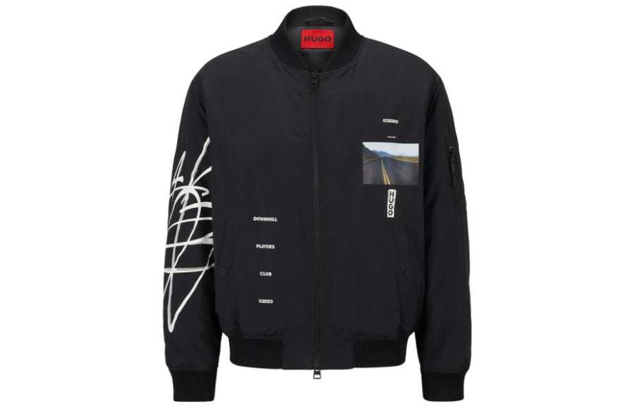 HUGO BOSS Jackets Men's Black Baseball Collar Moderate