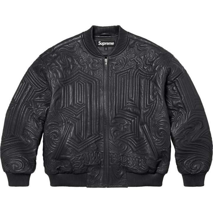 Supreme Supreme embroidered leather jacket