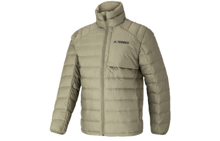 Adidas Adidas Down Jackets Men's Green Stand Collar Moderate Quilted Down Jacket