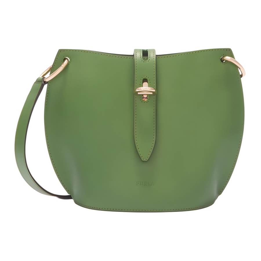 Furla Soft Calfskin Bucket Bag, Shoulder Bag, Crossbody Bag Mini Women's Ivy Green