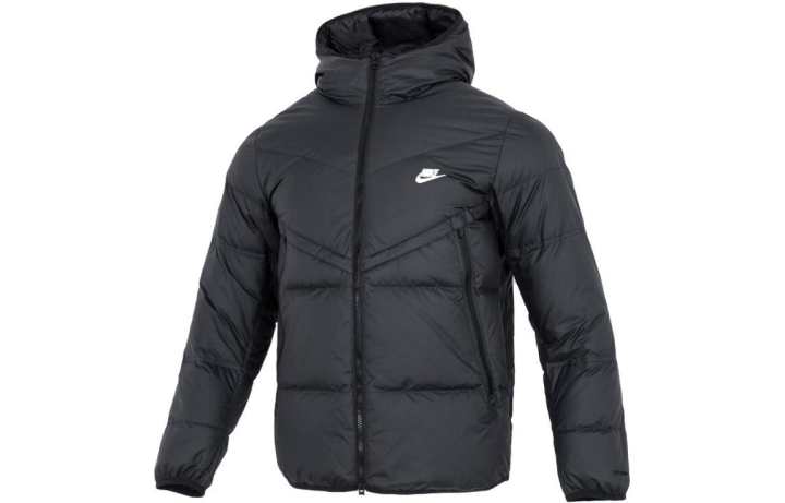 Nike Nike Men's Logo Print Zip-Up Pocket Hooded Down Jacket Black