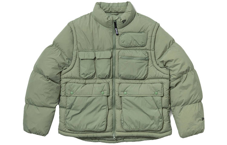 New Era Puffer Jackets Men's Green Stand Collar Moderate Other