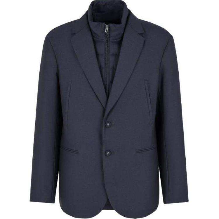 EMPORIO ARMANI Travel Essential Virgin Wool blend Full zip Blazer With Detachable Inner Panel