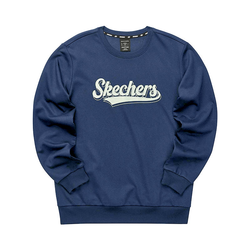 Skechers Colorful Letter Fashion Comfortable Soft Skin Friendly Versatile Fleece Lined Sweatshirt Unisex Medieval Blue