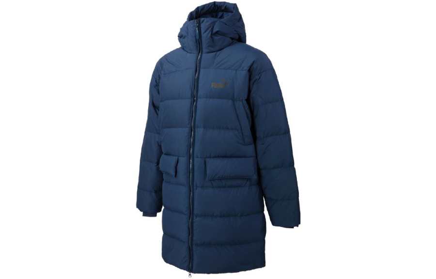 PUMA PUMA Solid Color Hooded Fitted Moderate Regular Edition Down Jacket Men's Blue