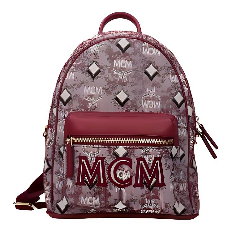 MCM MCM Nappa Leather, Jacquard Fabric Backpack Women's Red