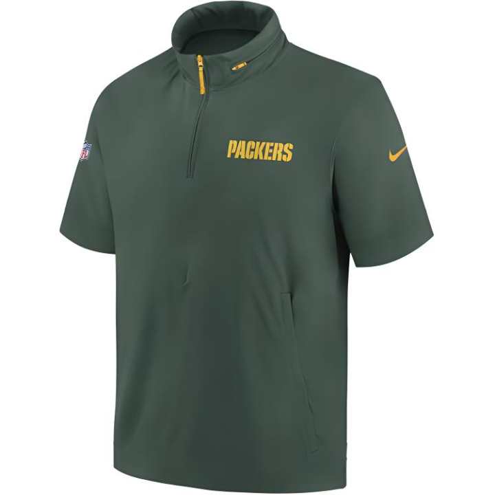 Nike Nike Bay Packers Sideline Coach Men's Nike Nfl 1/2-Zip Short-Sleeve Hooded Jacket