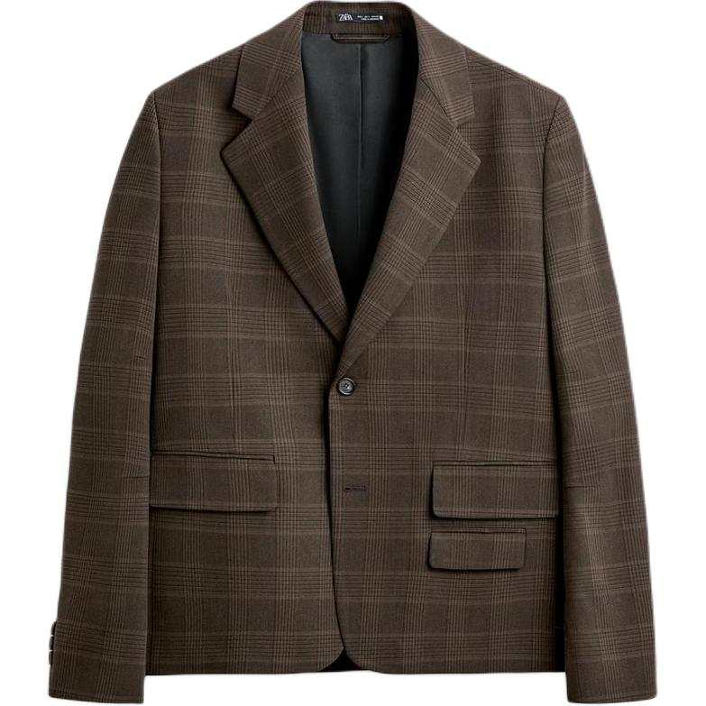 ZARA Business Suits Men's Brown Suit Collar Moderate Business Suit