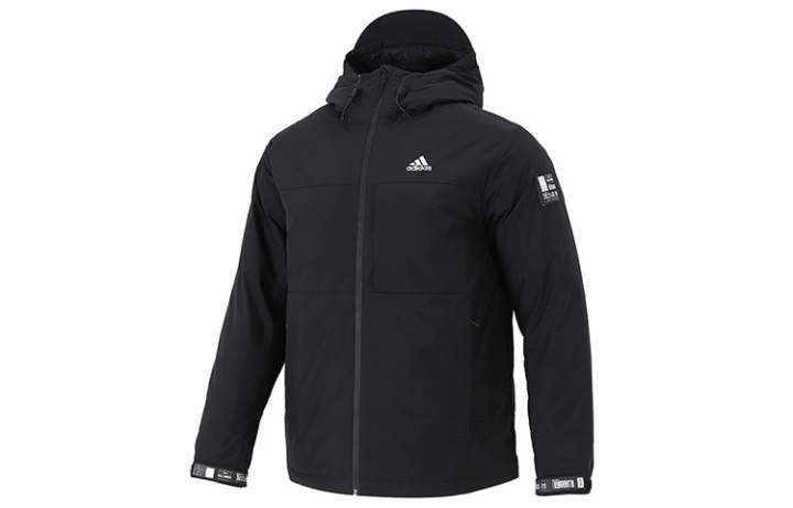 Adidas Adidas Down Jackets Men's Black Hooded Moderate Quilted Down Jacket