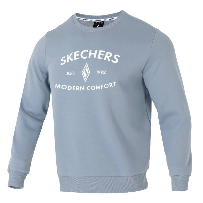 Skechers Colorful Comfortable Outdoor Fleece Lined Thermal Crew Neck Pullover Long Sleeved Sweatshirt Unisex Gray Blue