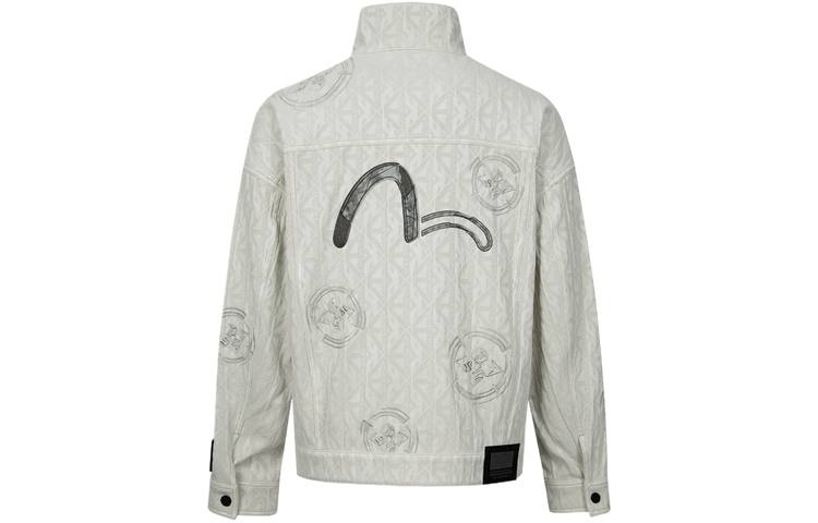 EVISU Denim Jackets Men's Apricot All Over Print Stand Collar Moderate