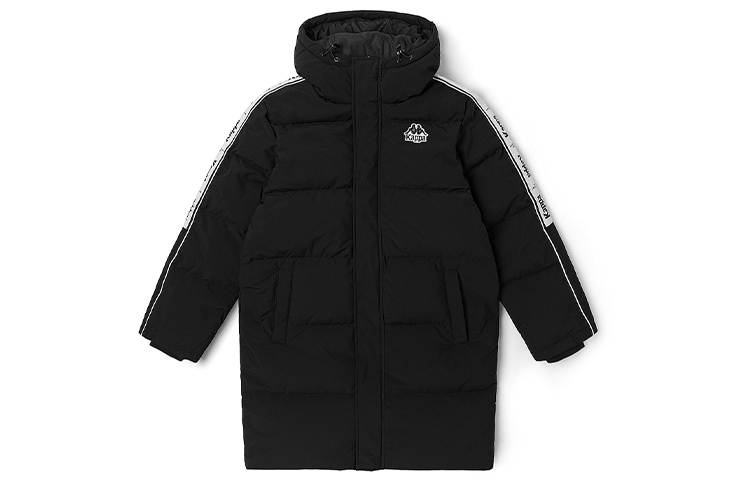 Kappa Letter Geometric Pattern Hooded Mid Length Down Jacket Unisex Couple's