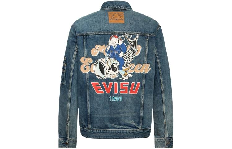 EVISU EVISU Denim Jackets Men's Denim Blue Lapel Moderate Other