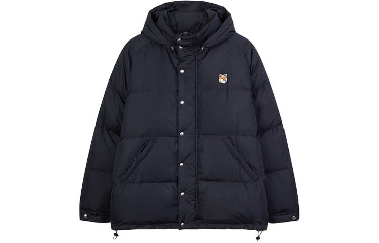 Maison Kitsune Maison Kitsune Solid Color Hooded Down Jacket Unisex Dark Blue