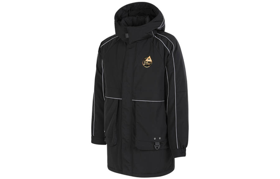 PEAK PEAK Solid Color Geometric Pattern Detachable Hood Loose Fit Thickened Mid-Length Down Jacket Men's Black