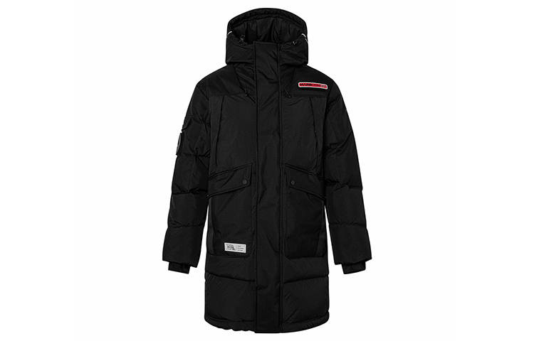 Kappa Colorblock Letter Hooded Mid Length Down Jacket Unisex Couple's