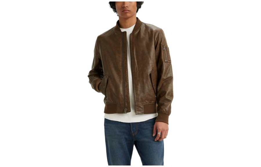 Levis Levis Leather Jackets Men's Brown Stand Collar Moderate Other