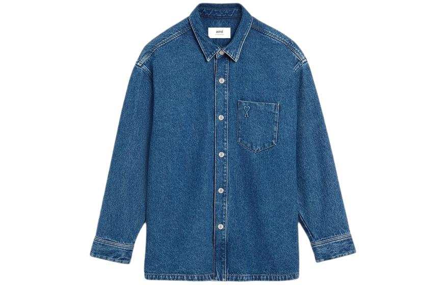 AMIPARIS Paris Ami De Coeur Monogram Embossed Denim Shirt