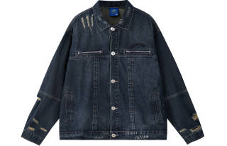 ER Denim Jackets Unisex Lapel Moderate Straight Fit