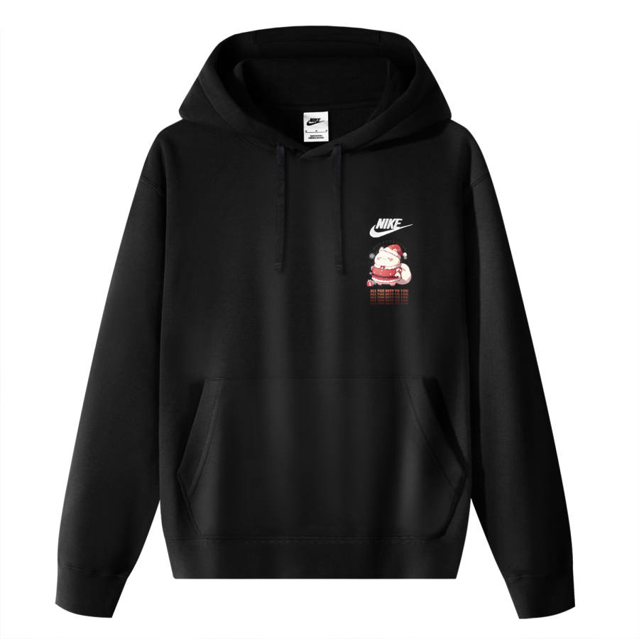 Nike Nike Sportswear Club Fleece Christmas Cat Thermal Pullover Fleece Lined Hooded Sports Sweatshirt Unisex Black